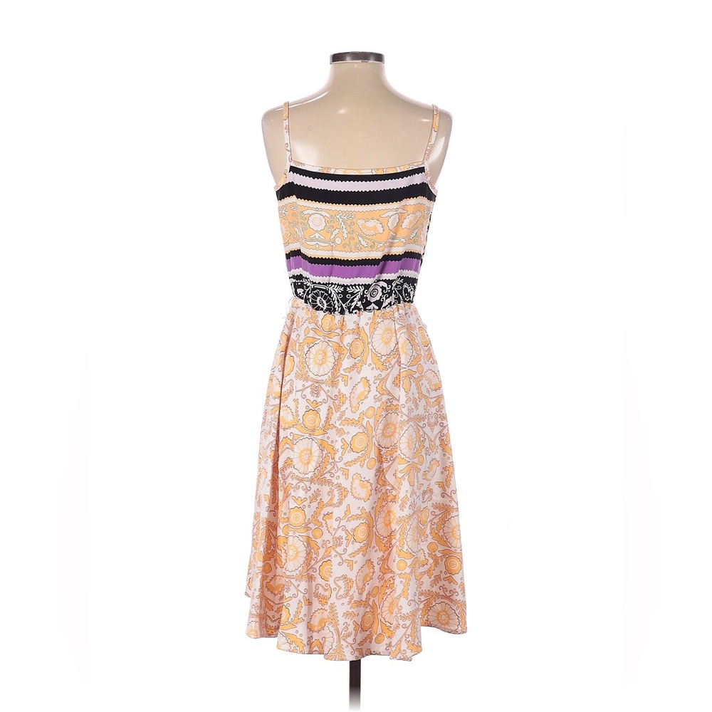 Eva Mendez yellow/multi color A-line dress size med